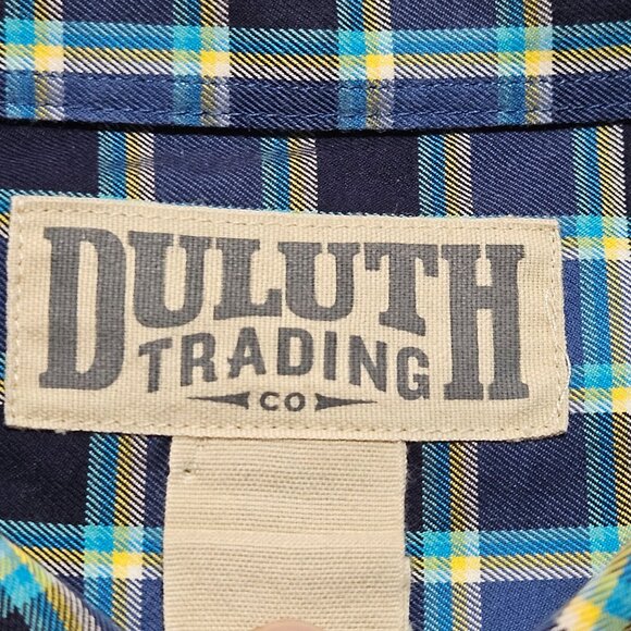 Mens Duluth Trading Co. Blue Plaid Long Sleeve Button-Down Shirt Cotton Blend Cl - Picture 7 of 16